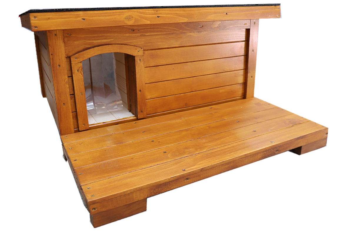 Kvalitný zateplený domček pre 1 – 3 mačky ELISA EXTRA so šikmou strechou so sklonom vzad a terasou