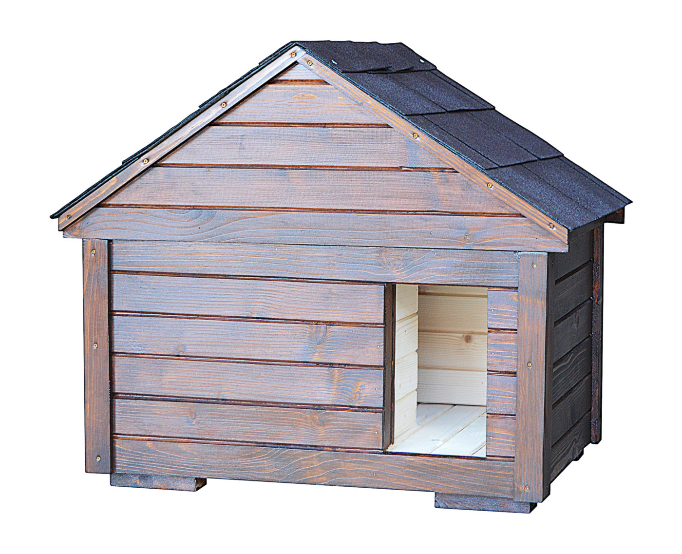Kvalitný zateplený domček pre 1 – 3 mačky MAFIA s áčkovou strechou. Na fotografii v odtieni PALISANDER (nižšie si môžete vybrať iný), čierna krytina (ilustračné - nižšie si môžete priobjednať a vybrať farbu a tvar).