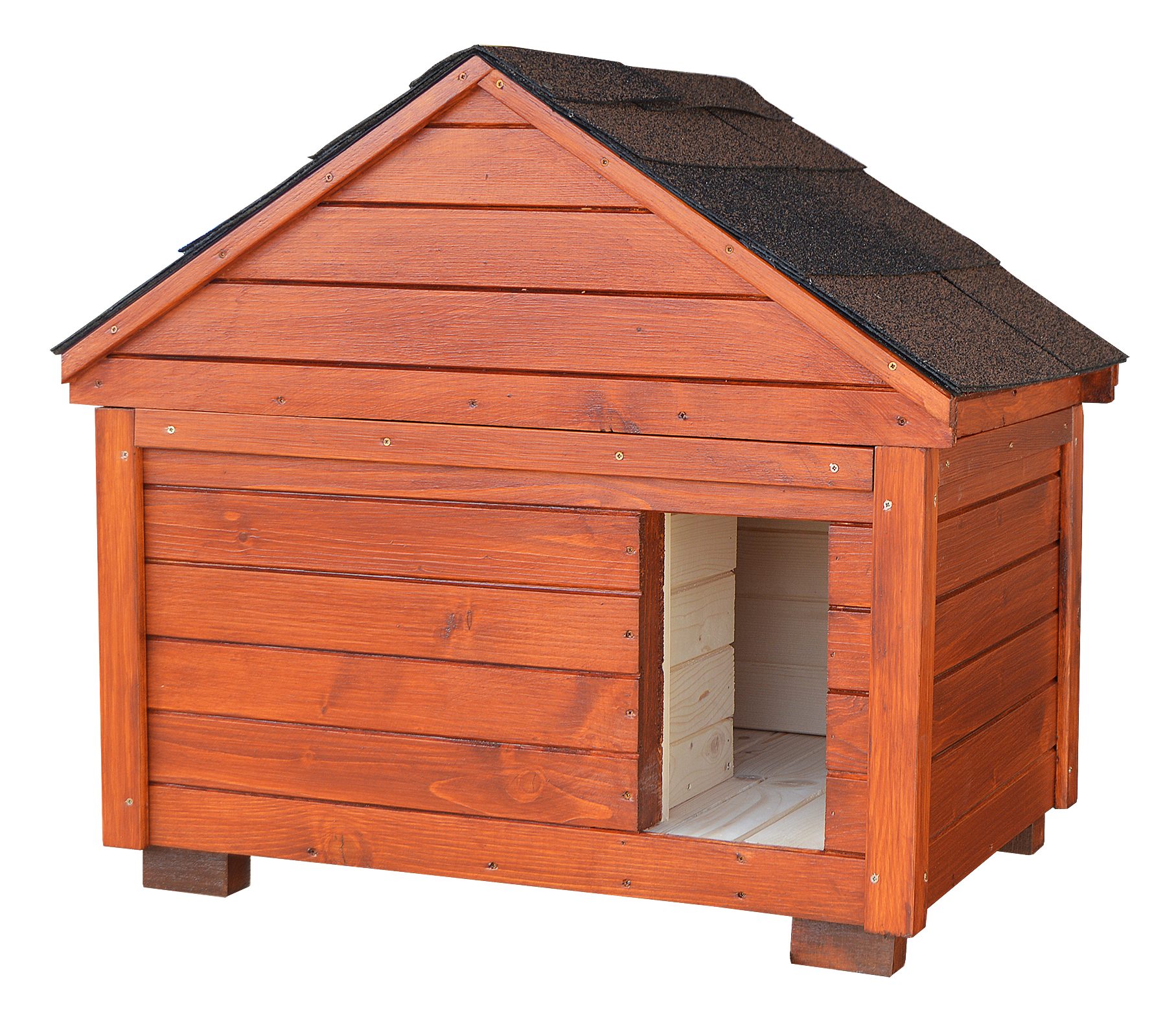 Kvalitný zateplený domček pre 1 – 3 mačky MAFIA #2 s áčkovou strechou. Na fotografii v odtieni PÍNIA (nižšie si môžete vybrať iný), hnedá krytina (ilustračné - nižšie si môžete priobjednať a vybrať farbu a tvar).